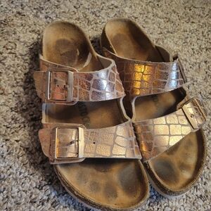 Birkenstock Arizona Sandals Womens Size 40 Gator Gleam Copper